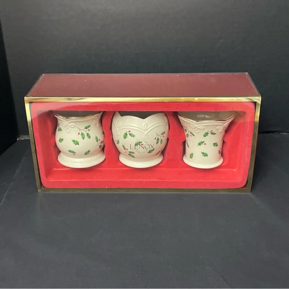 Lenox Holiday Votives Set of 3 Holly Leaves & Berries Christmas Seasonal Classic